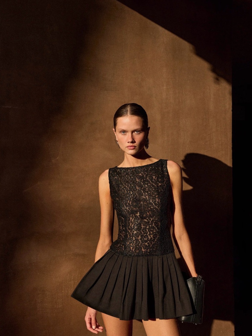 SAME Los Angeles Lace Poplin Mini Dress (Black)